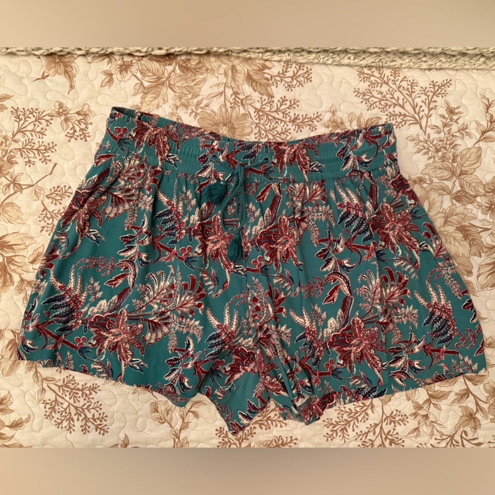 LOFT Teal and Burgundy Floral Shorts